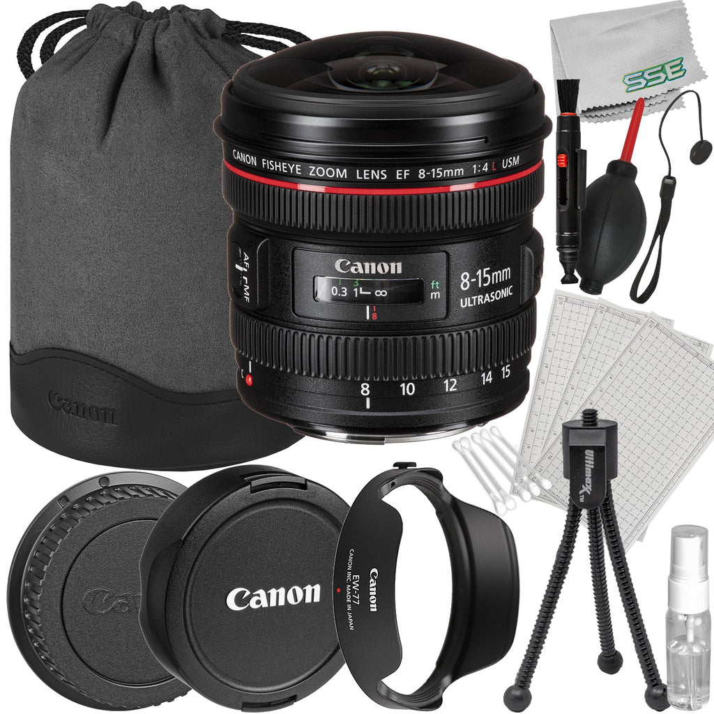 Canon EF 8-15mm f/4L Fisheye USM Lens with Starter Accessory Bundle: Universal Lens Cap Keeper, Dual - Ended Lens Cleaning Pen, Dust Blower & More (13pc Bundle)