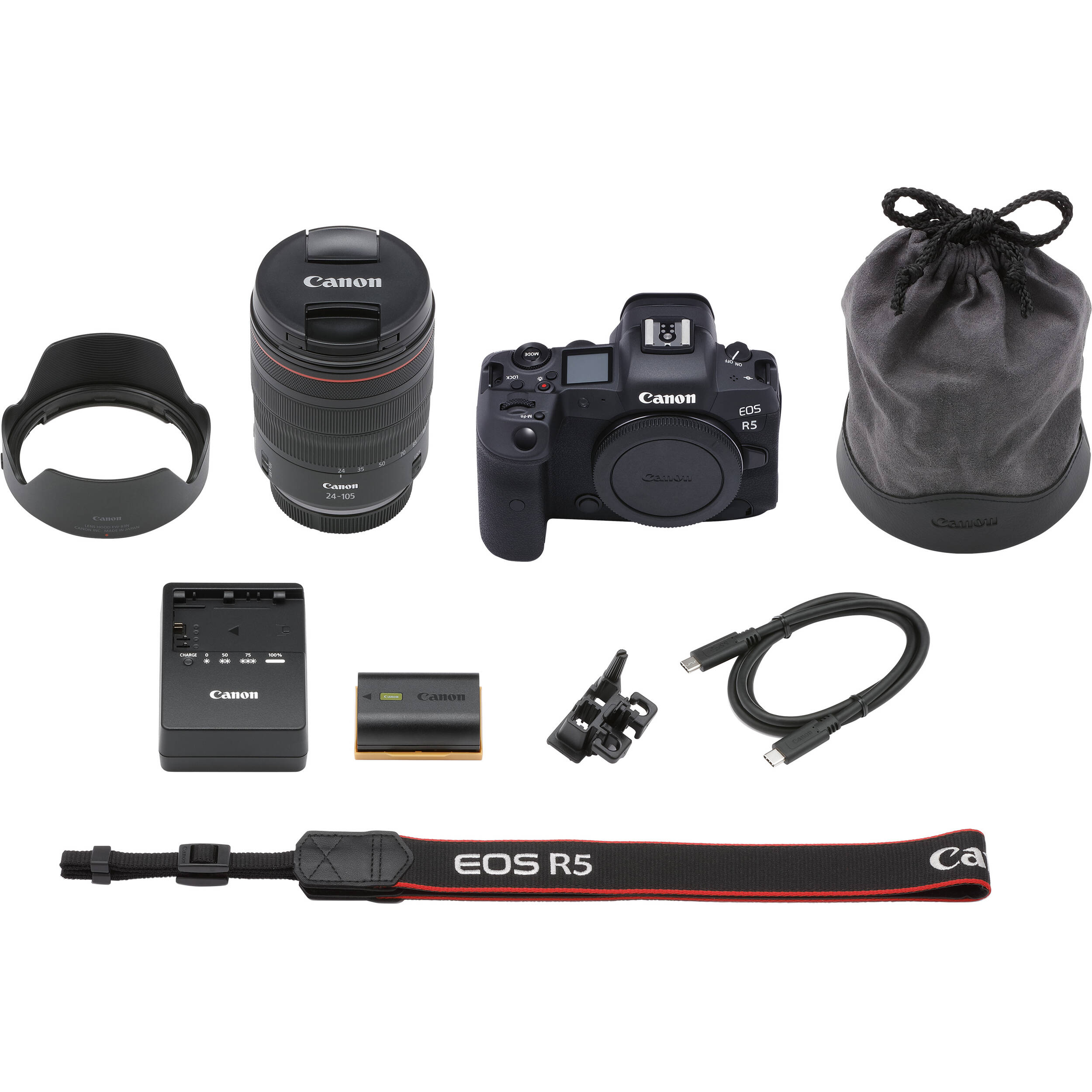 Canon EOS R5 Mirrorless Camera with 24-105mm f/4 Lens & Deluxe Accessory Bundle: SanDisk 128GB Extreme Pro SDXC, Professional 72” Tripod, Filter Kits & So Much More (36pc Bundle)