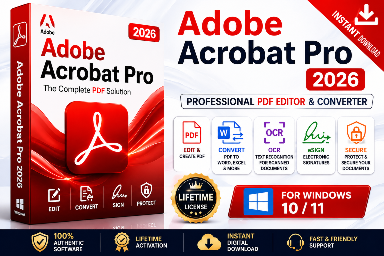 Adobe Acrobat Pro 2026 Lifetime License for Windows | PDF Editor, OCR & eSign | Digital Download
