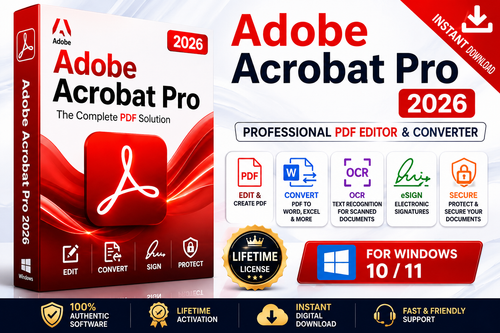 Adobe Acrobat Pro 2026 Lifetime License for Windows | PDF Editor, OCR & eSign | Digital Download