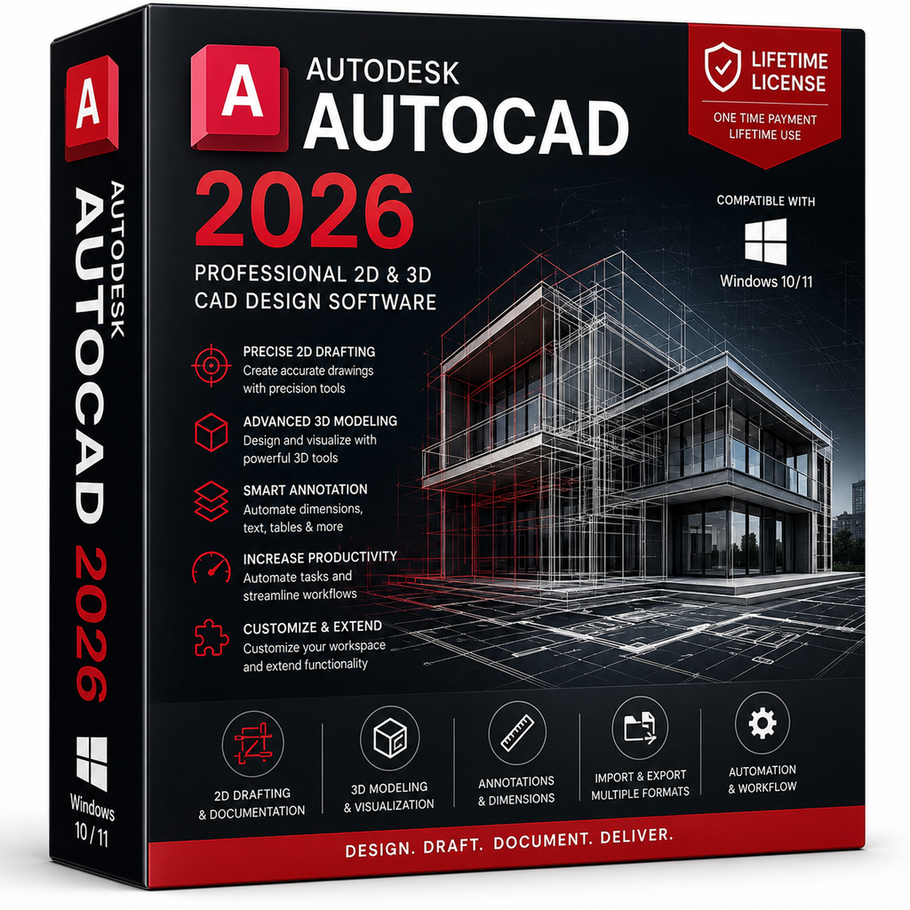 Autodesk AutoCAD 2026 for Windows | Lifetime License | 2D & 3D CAD Design Software | Instant Digital Download